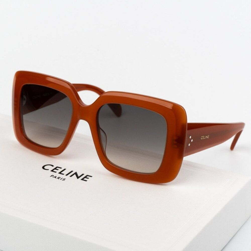 NEW Celine CL40263I 42F 3 DOTS Orange Gradient Brown Women Geometric Sunglasses